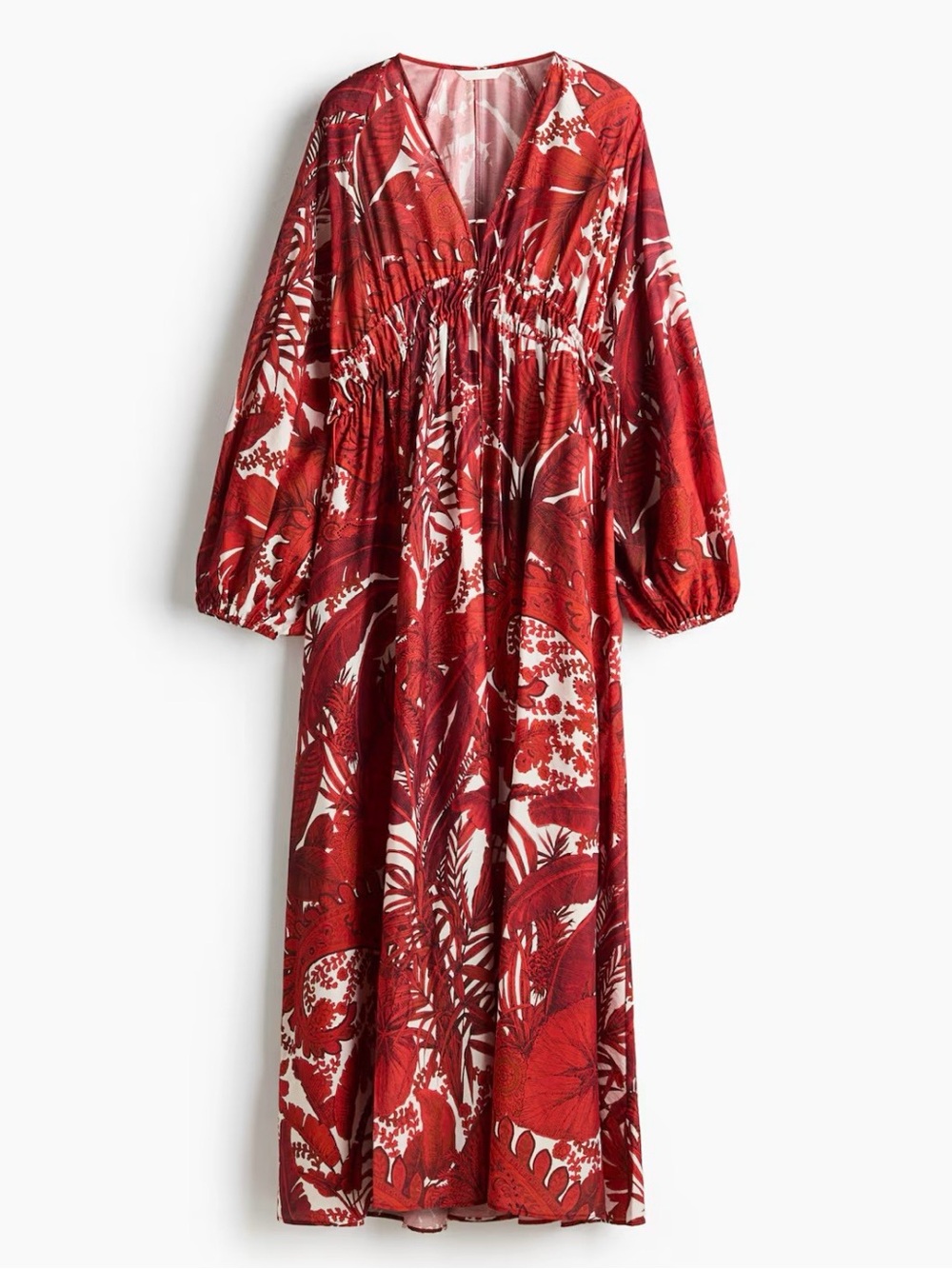 H&M Red and White Floral V-Neck Maxi Dress
